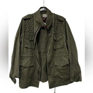Aryn K. Sampson Jacket Olive Green moto military cargo jacket with black studs